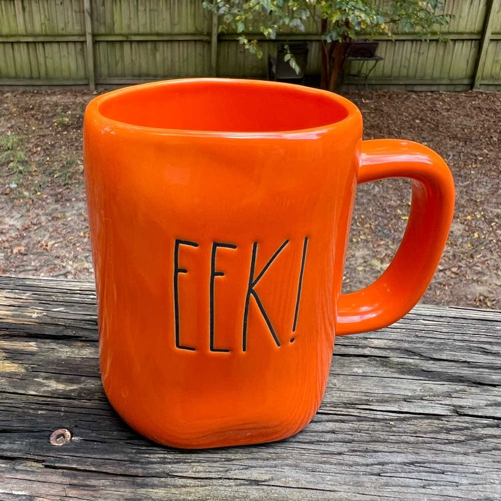 RAE DUNN EEK! Bright Vibrant Orange Halloween Ceramic Mug